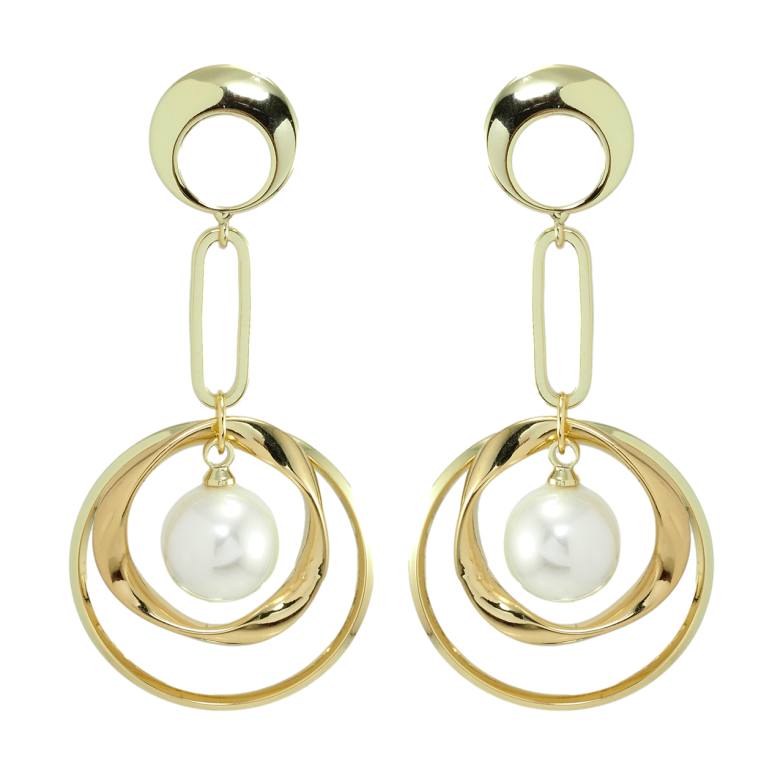 Серьги Xuping Позолота 14K пусеты Колечки с жемчужинами фото №1