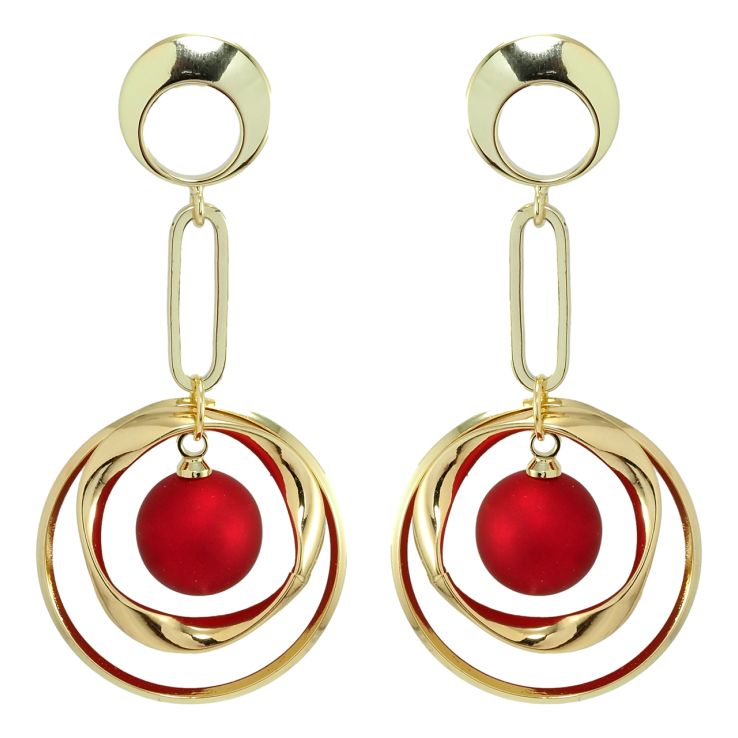Серьги Xuping Позолота 14K пусеты Колечки с красными шариками фото №17