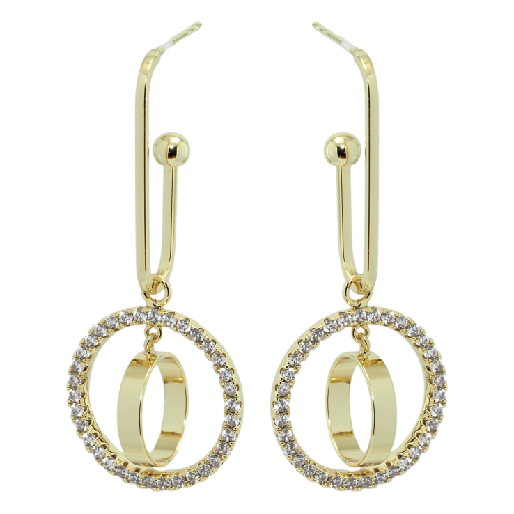 Серьги Xuping Позолота 14K  пусеты Колечки с цирконием фото №19