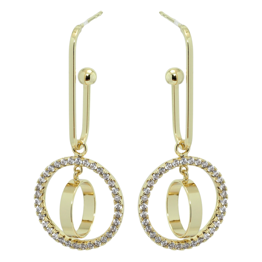 Серьги Xuping Позолота 14K  пусеты Колечки с цирконием фото №1