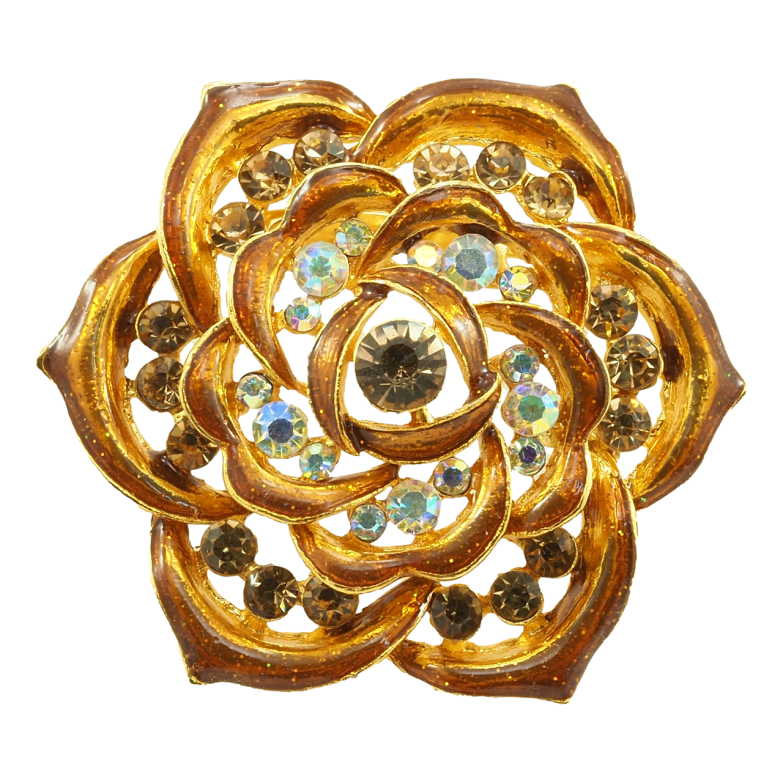 Брошь Цветок с прокраской коричневой эмалью и стразами фото №7