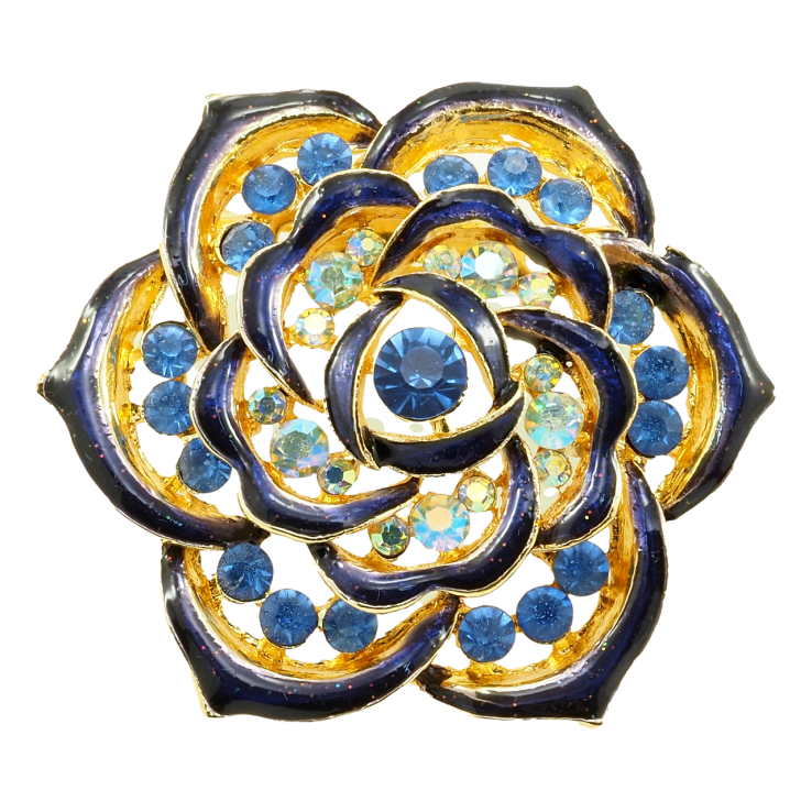 Брошка Квітка з профарбуванням синьою емаллю та стразами фото №14
