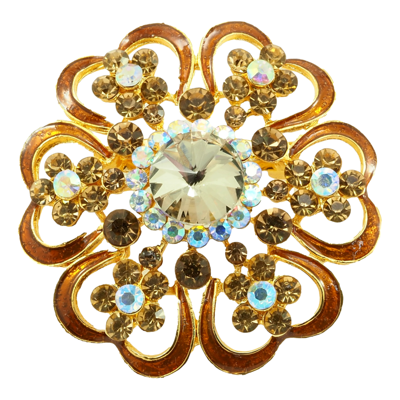 Брошь Цветок с прокраской коричневой эмалью и стразами фото №1