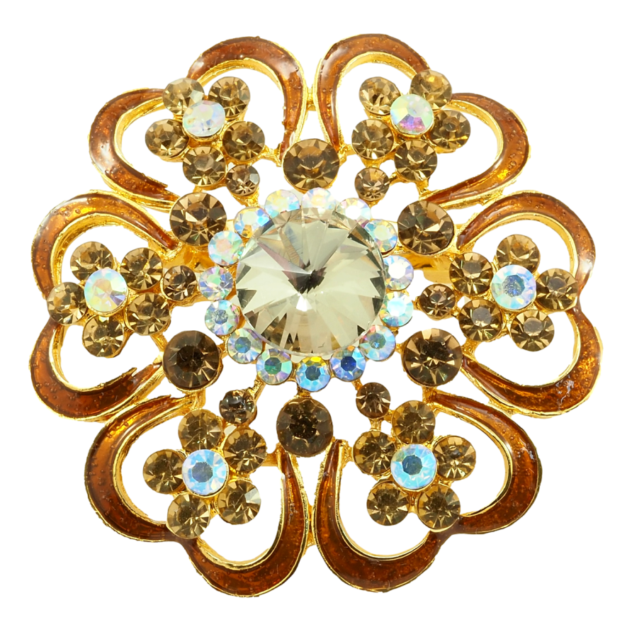 Брошка Квітка з профарбуванням коричневою емаллю та стразами фото №1