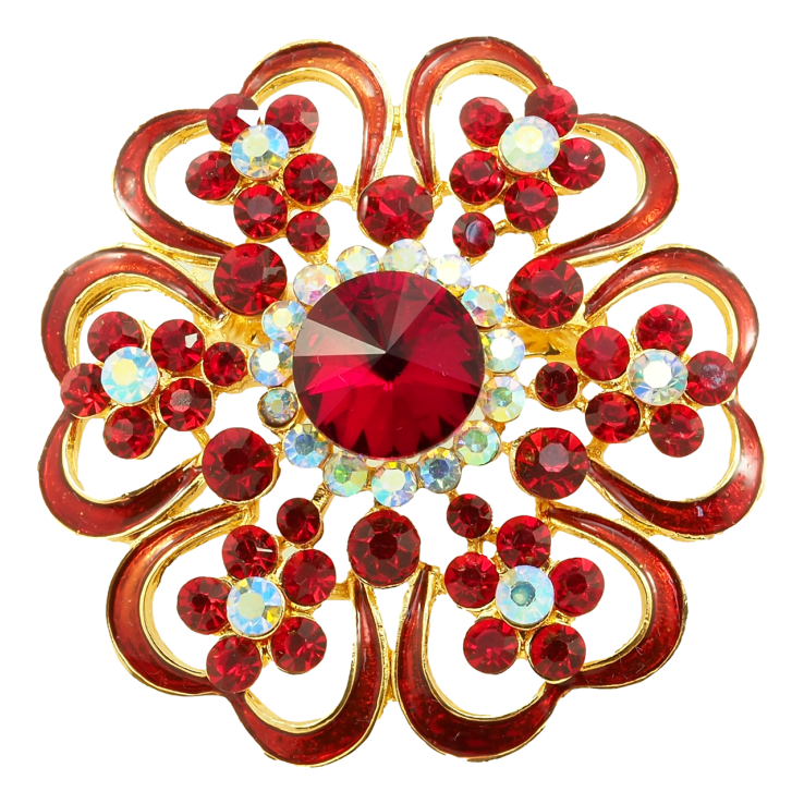 Брошка Квітка з профарбуванням червоною емаллю та стразами фото №13