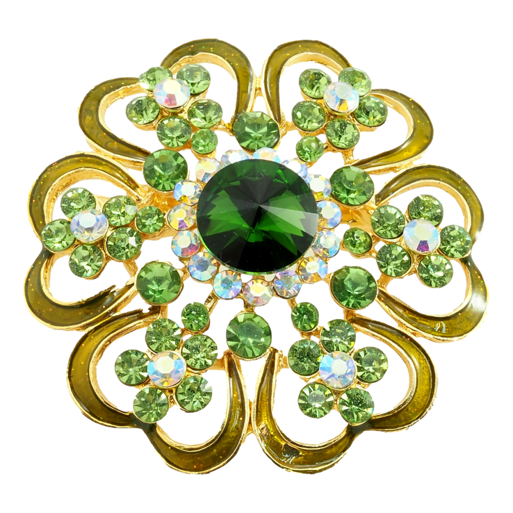 Брошка Квітка з профарбуванням салатовою емаллю та стразами фото №15