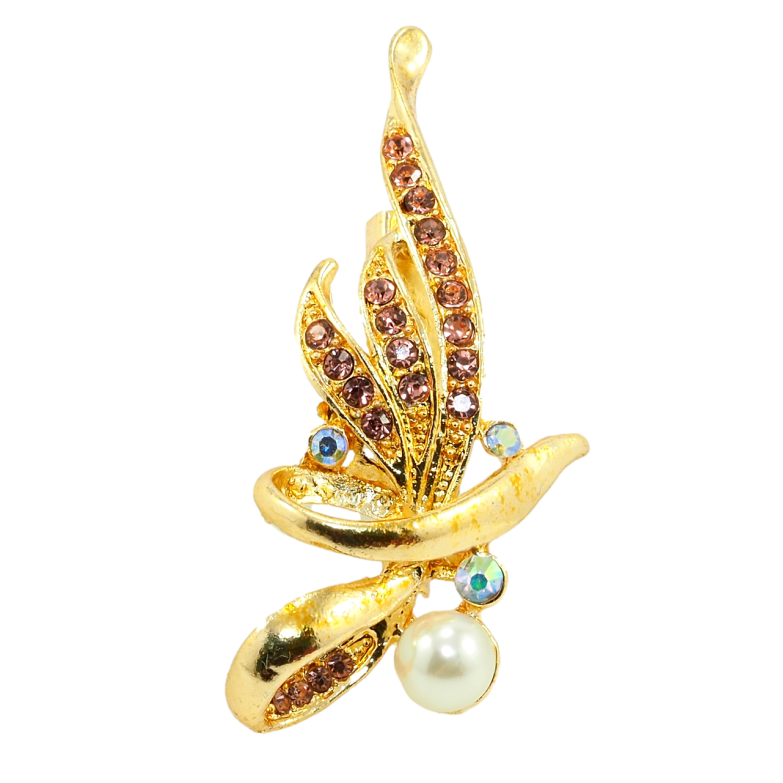 Брошь Букет с розовыми стразами и жемчугом фото №9