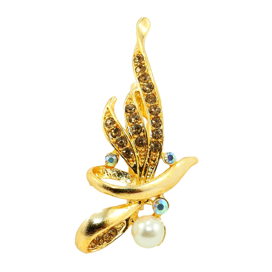 Брошь Букет с коричневыми стразами и жемчугом фото №1