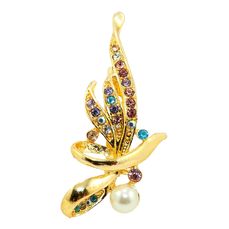 Брошка Букет з різнокольоровими стразами та перлами фото №1