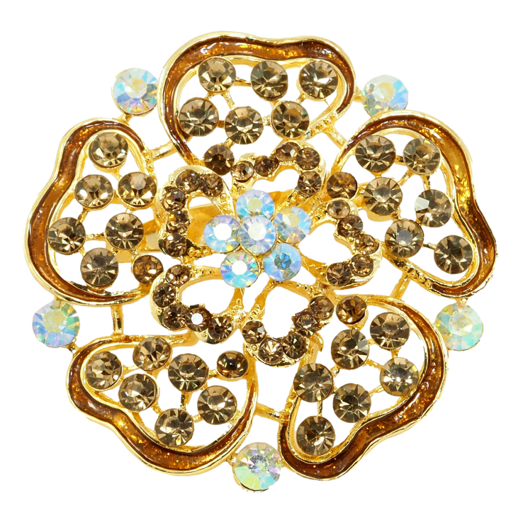 Брошка Квітка з коричневими стразами та емаллю фото №3