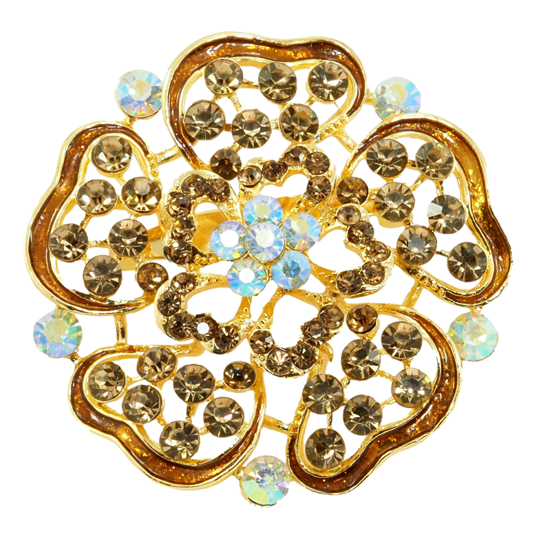 Брошка Квітка з коричневими стразами та емаллю фото №5