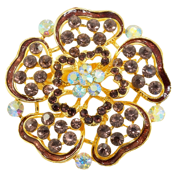 Брошка Квітка з бордовими стразами та емаллю фото №25