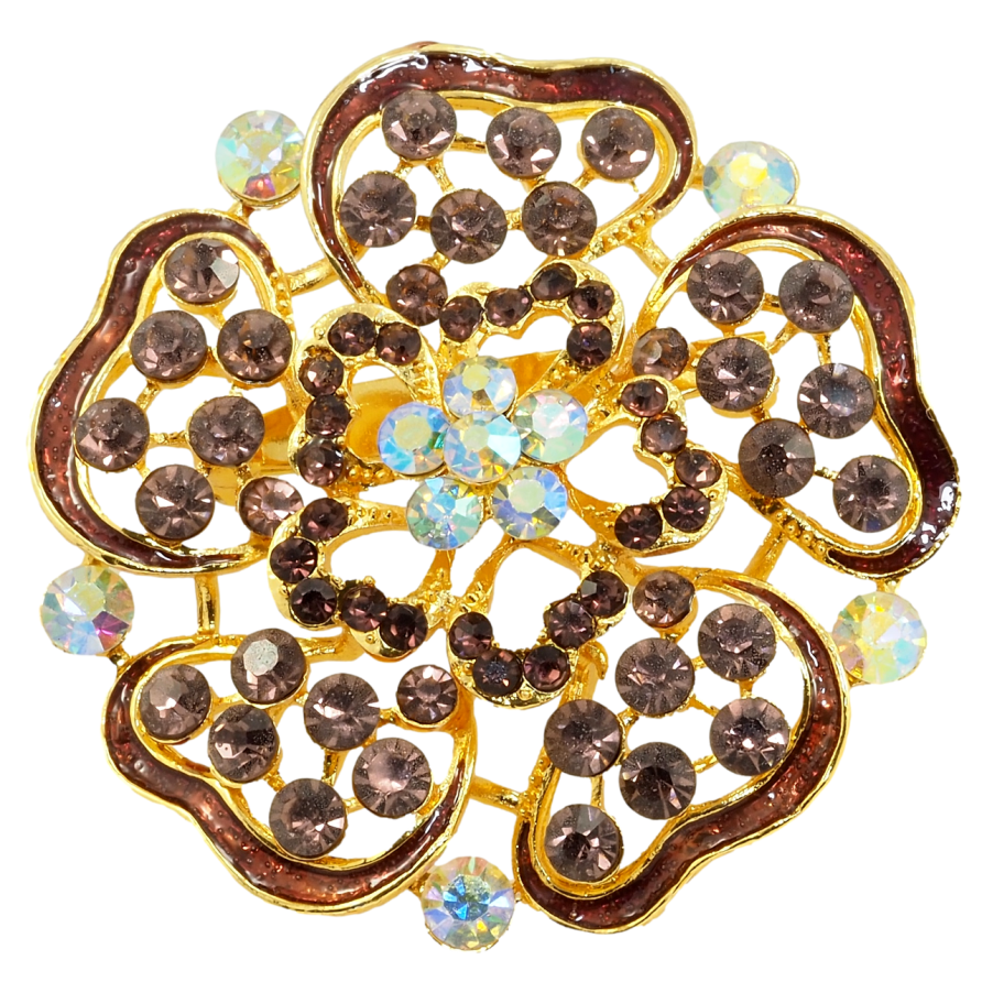 Брошка Квітка з бордовими стразами та емаллю фото №1