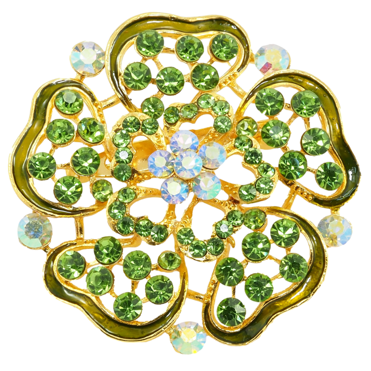 Брошка Квітка із зеленими стразами та емаллю фото №5