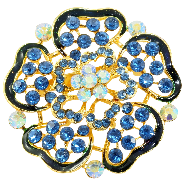 Брошка Квітка з синіми стразами та емаллю фото №13