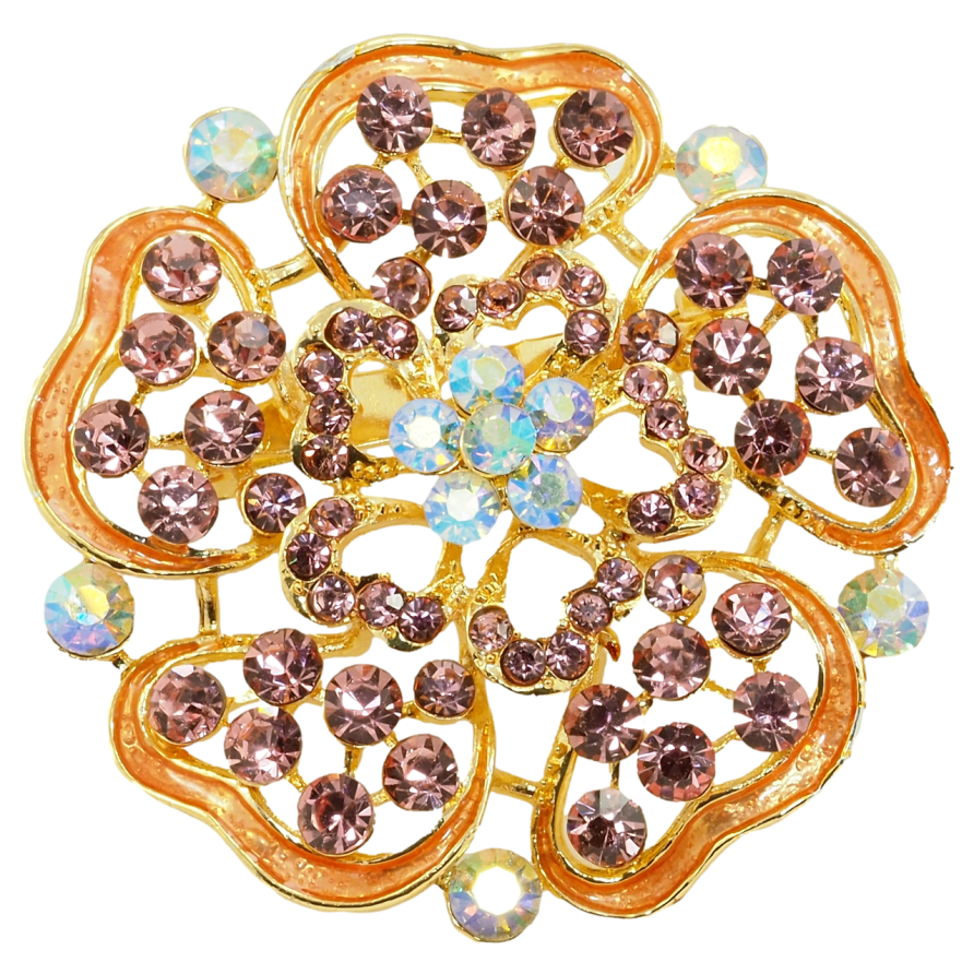 Брошка Квітка з рожевими стразами та емаллю фото №1