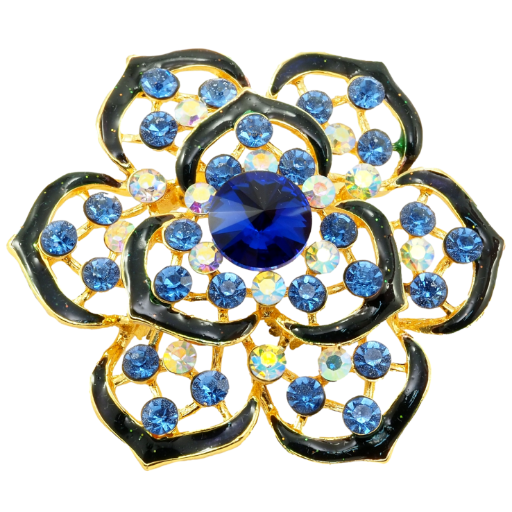 Брошка Квітка з синіми стразами та емаллю фото №14
