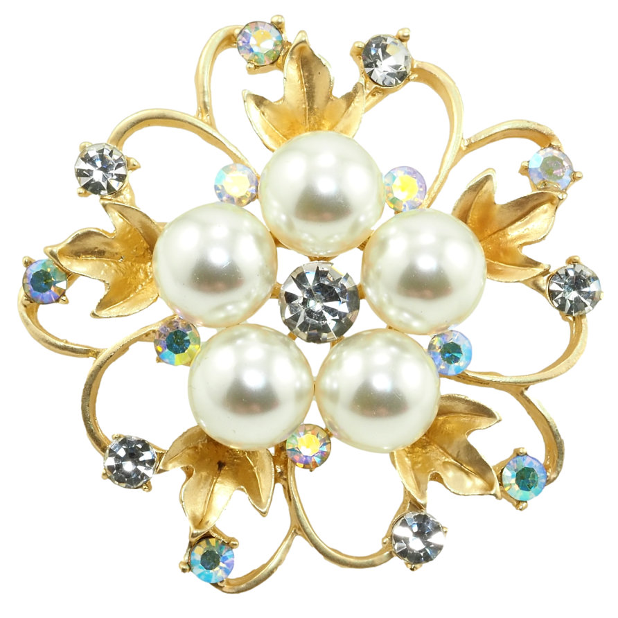 Брошка Квітка з перлами та стразами фото №1