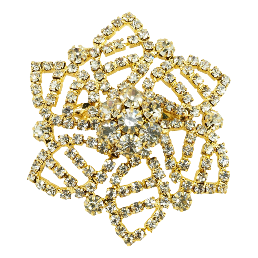 Брошь Снежинка с белыми стразами фото №1