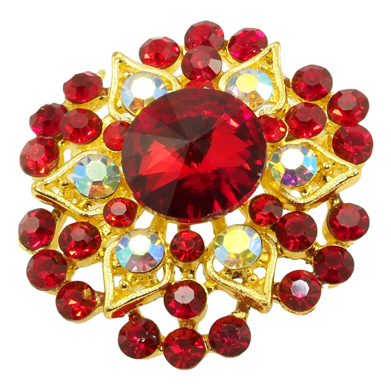 Брошка Квіточка з червоними стразами фото №2