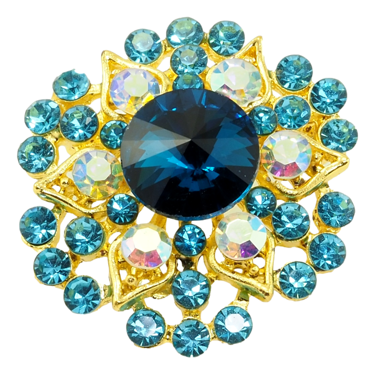 Брошка Квіточка з блакитними стразами фото №7