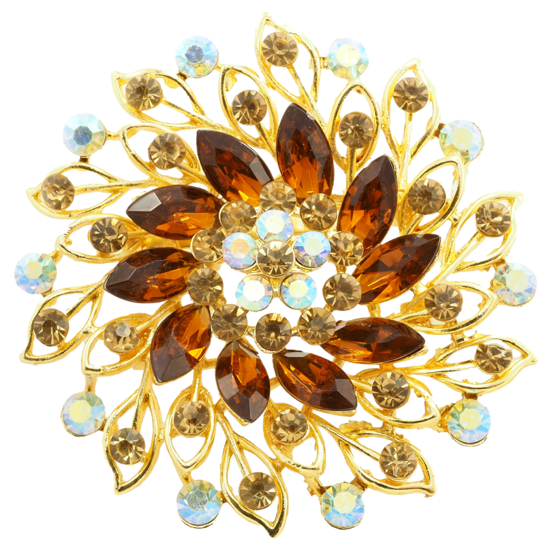 Брошка Квітка з коричневими стразами фото №6