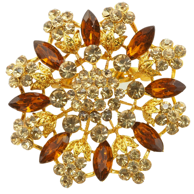 Брошка Квітка з коричневими стразами фото №1