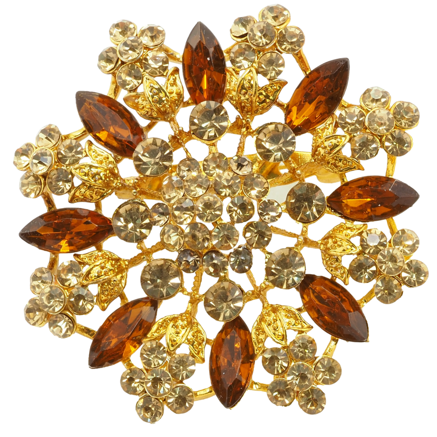 Брошка Квітка з коричневими стразами фото №1