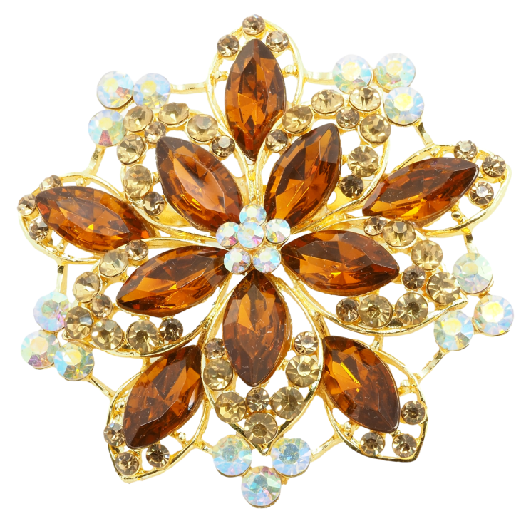 Брошка Квітка з коричневими стразами фото №4