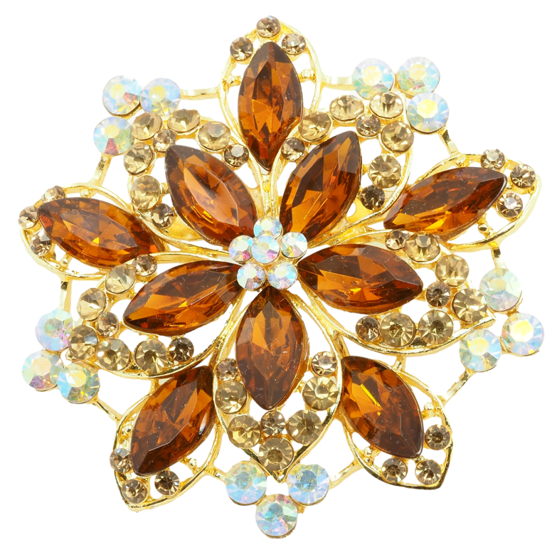 Брошка Квітка з коричневими стразами фото №1