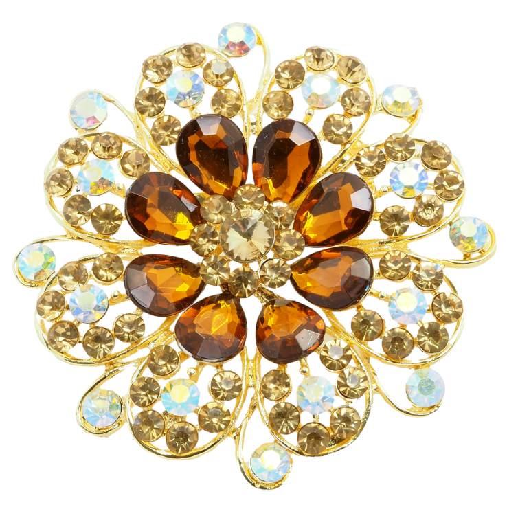 Брошка Квітка з коричневими стразами фото №8