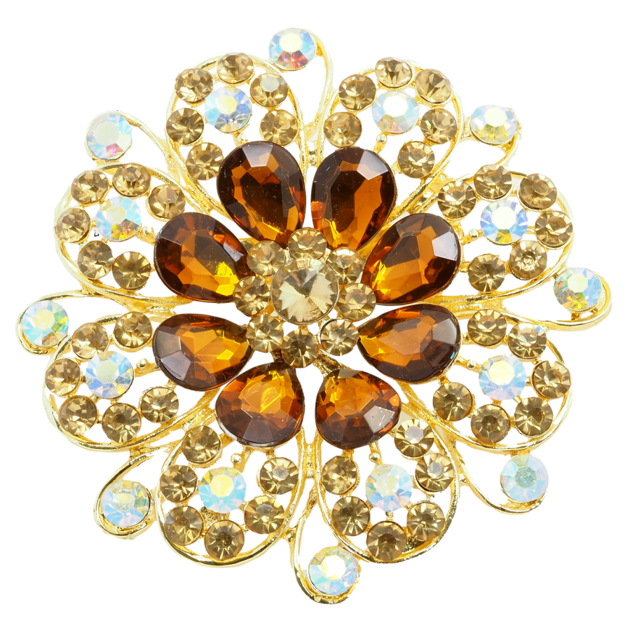Брошка Квітка з коричневими стразами фото №1
