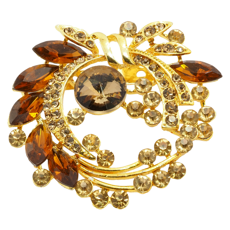 Брошь Веточка с коричневыми стразами фото №1