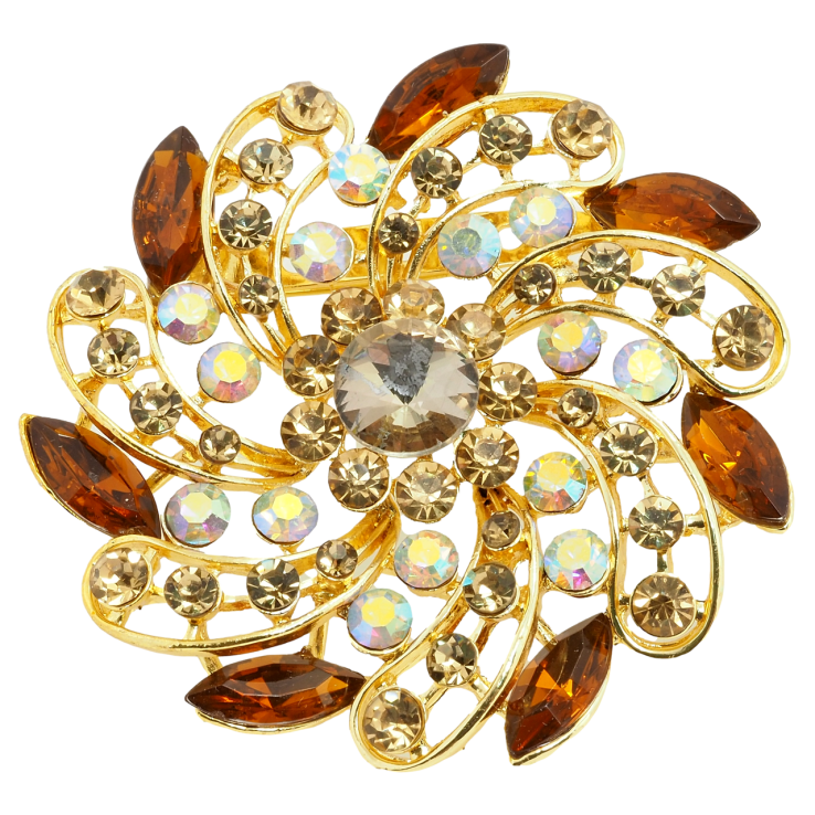 Брошка Квітка з коричневими стразами фото №5