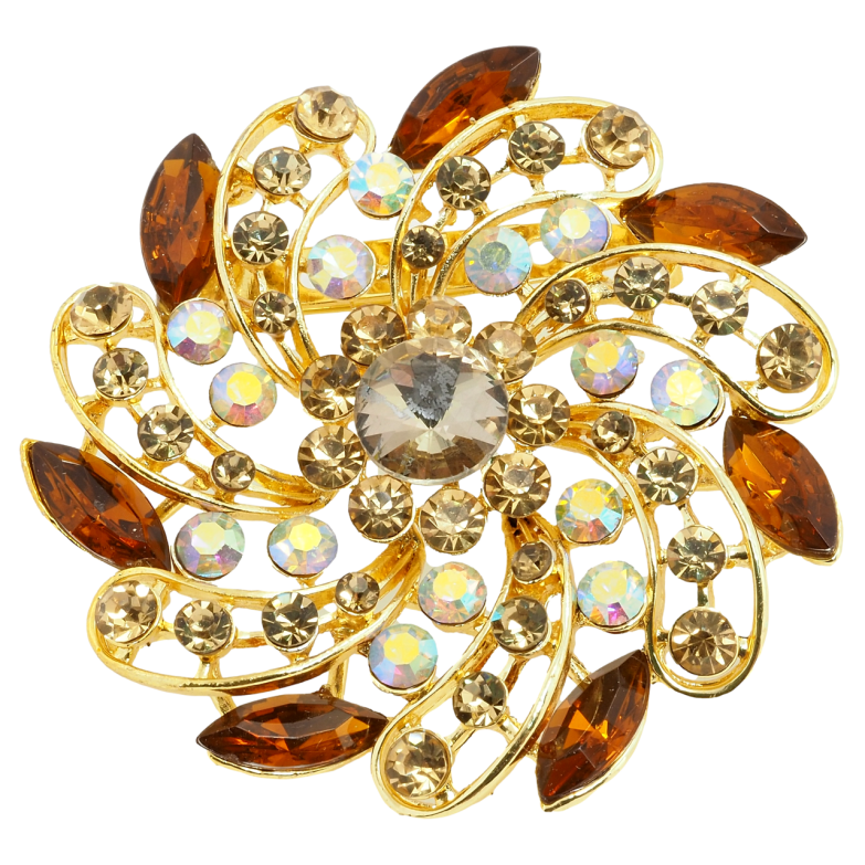 Брошка Квітка з коричневими стразами фото №1