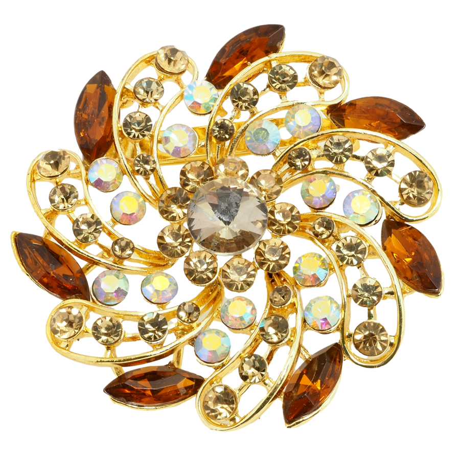Брошка Квітка з коричневими стразами фото №1