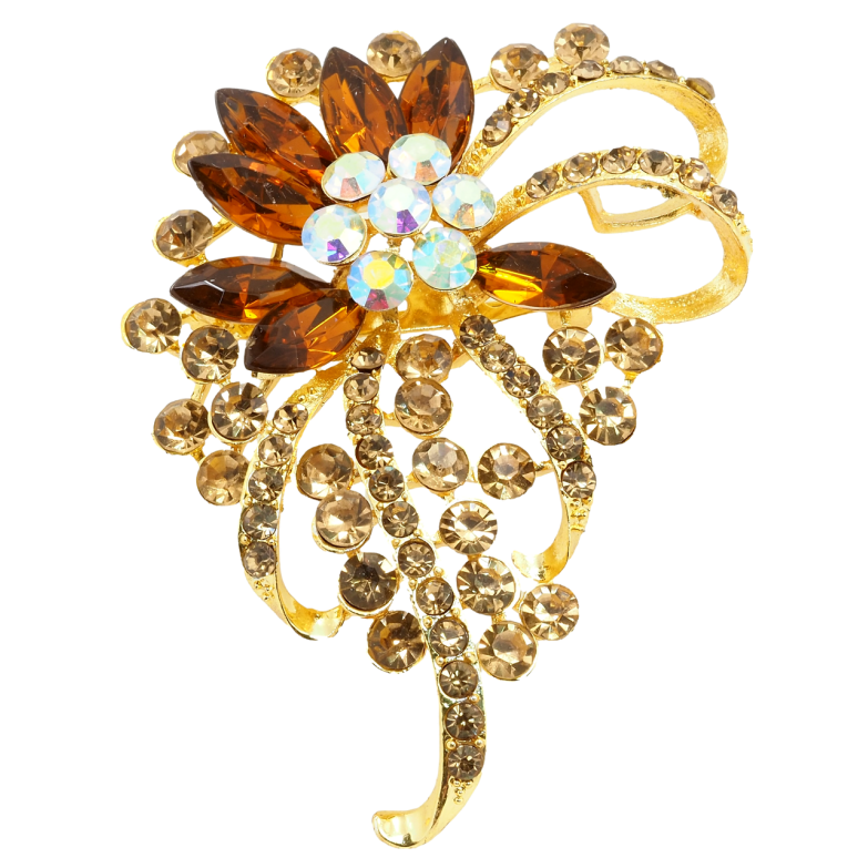 Брошь Цветочная композиция с коричневыми стразами фото №10