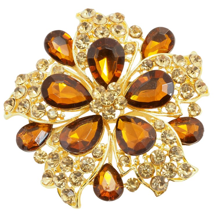 Брошка Квітка з коричневими стразами фото №15