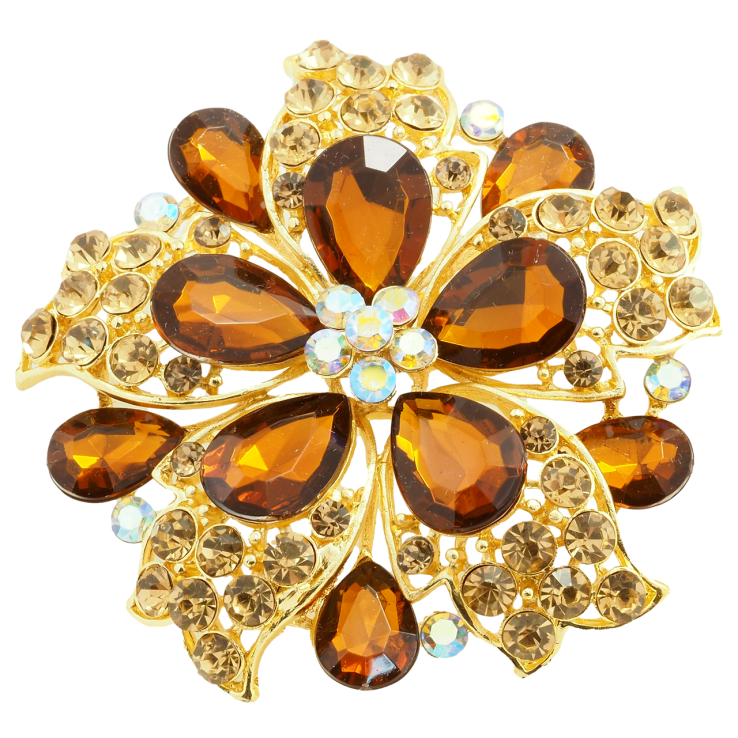 Брошка Квітка з коричневими стразами фото №21