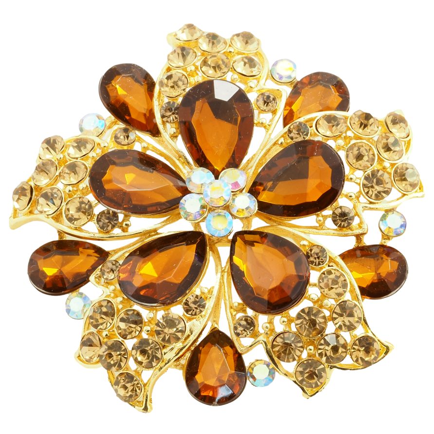 Брошка Квітка з коричневими стразами фото №1