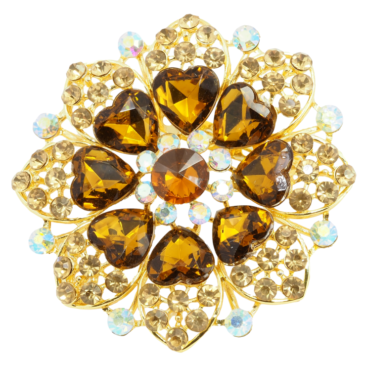 Брошка Квітка з коричневими стразами фото №7