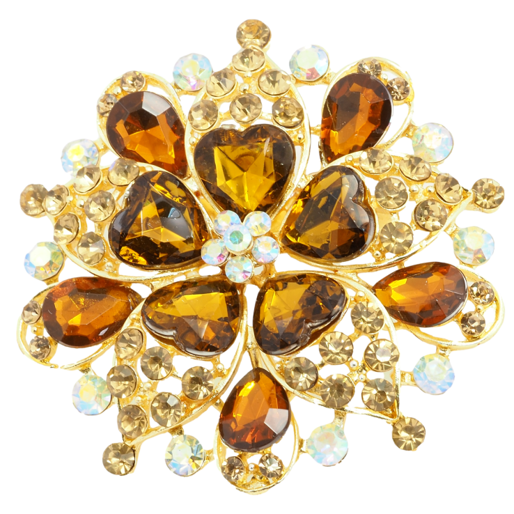 Брошка Квітка з коричневими стразами фото №9