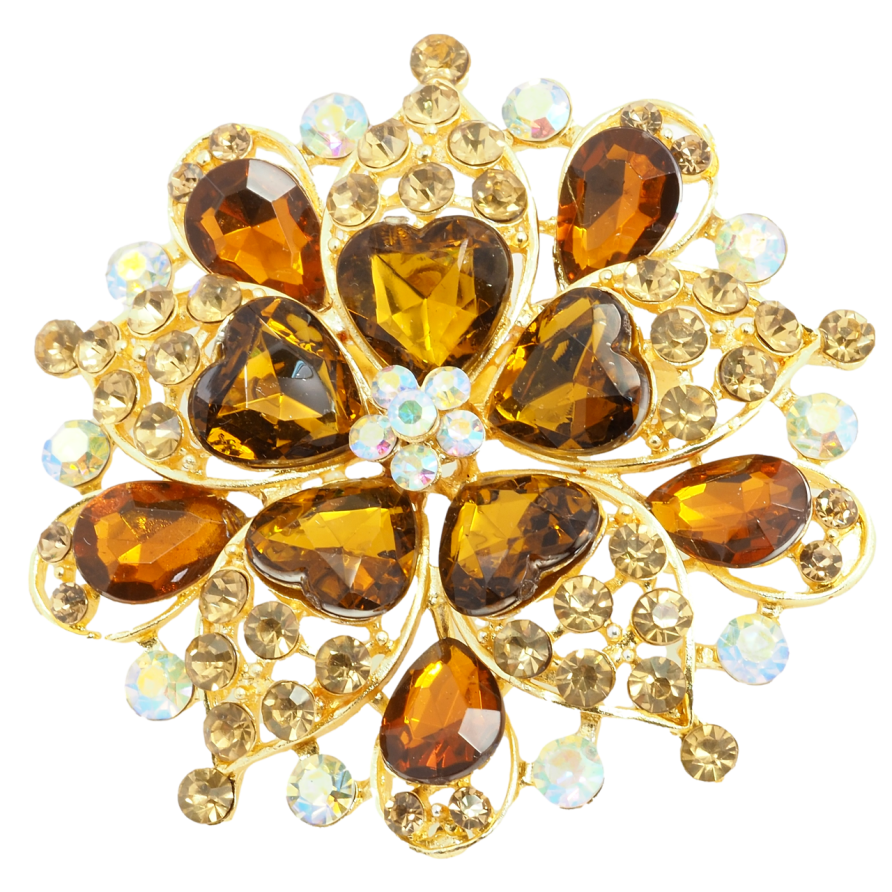 Брошка Квітка з коричневими стразами фото №1