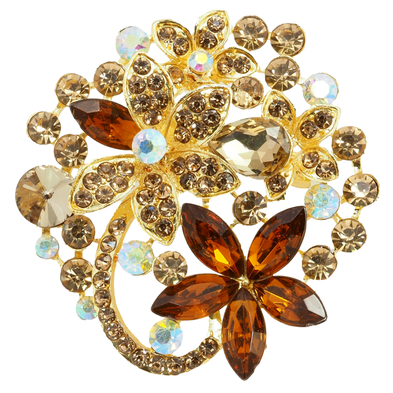 Брошь Цветы с коричневыми стразами фото №1