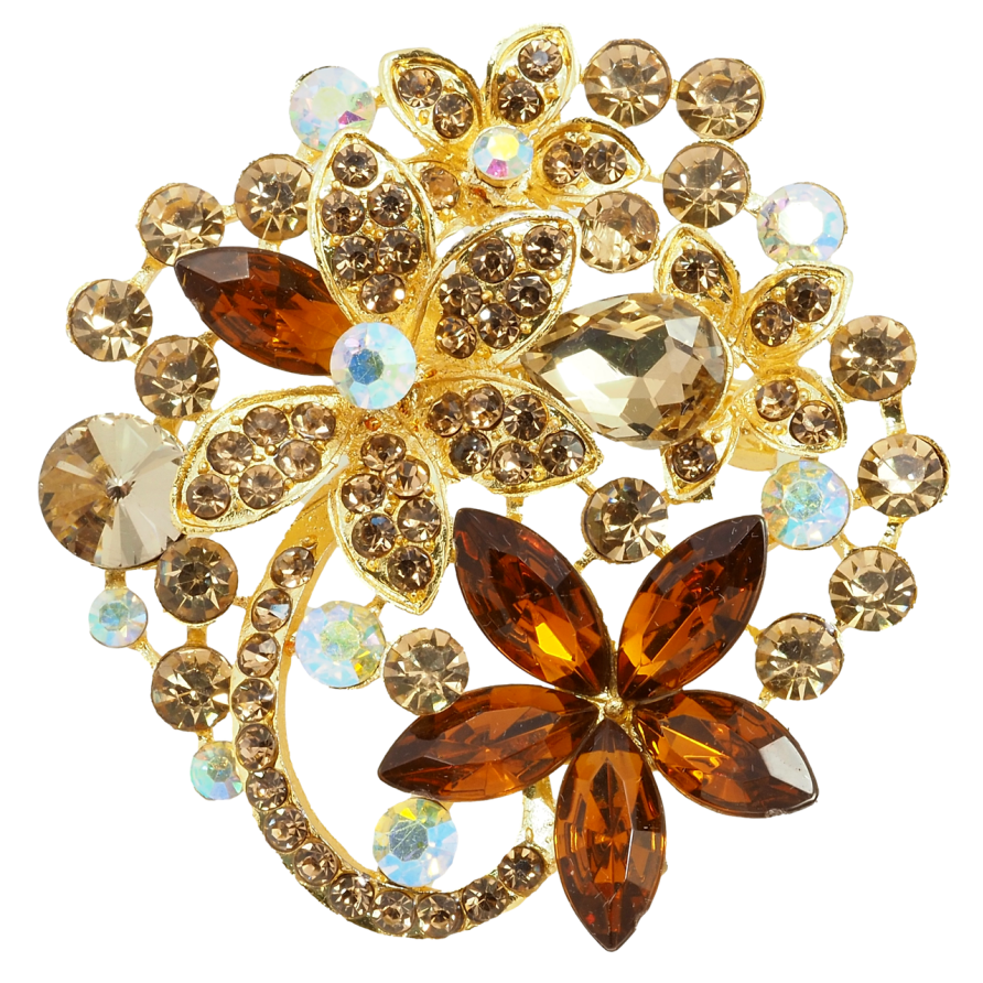 Брошка Квіти з коричневими стразами фото №1