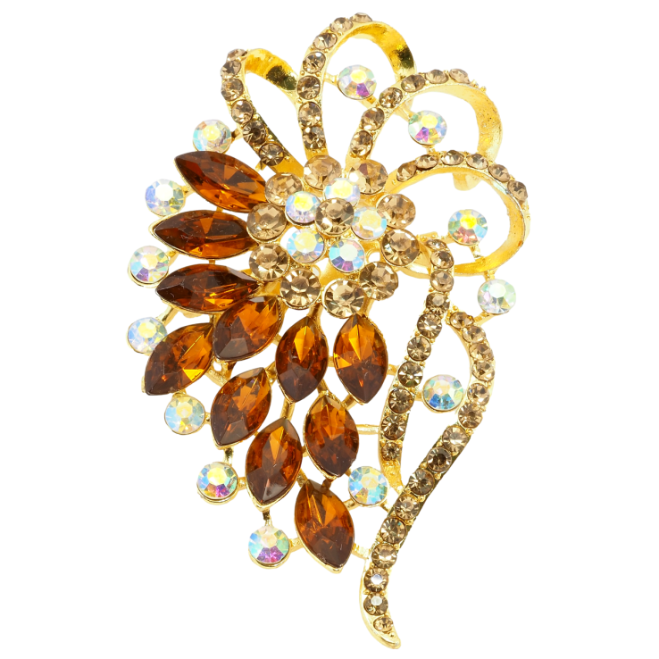 Брошка Квіткова композиція з коричневими стразами фото №10