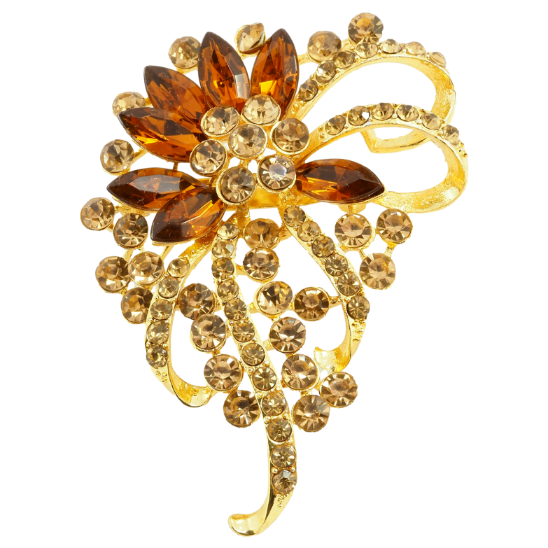 Брошка Квіткова композиція з коричневими стразами фото №1