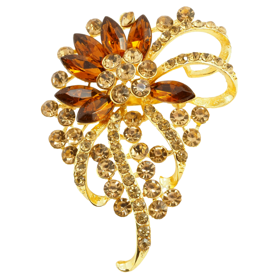 Брошь Цветочная композиция с коричневыми стразами фото №1