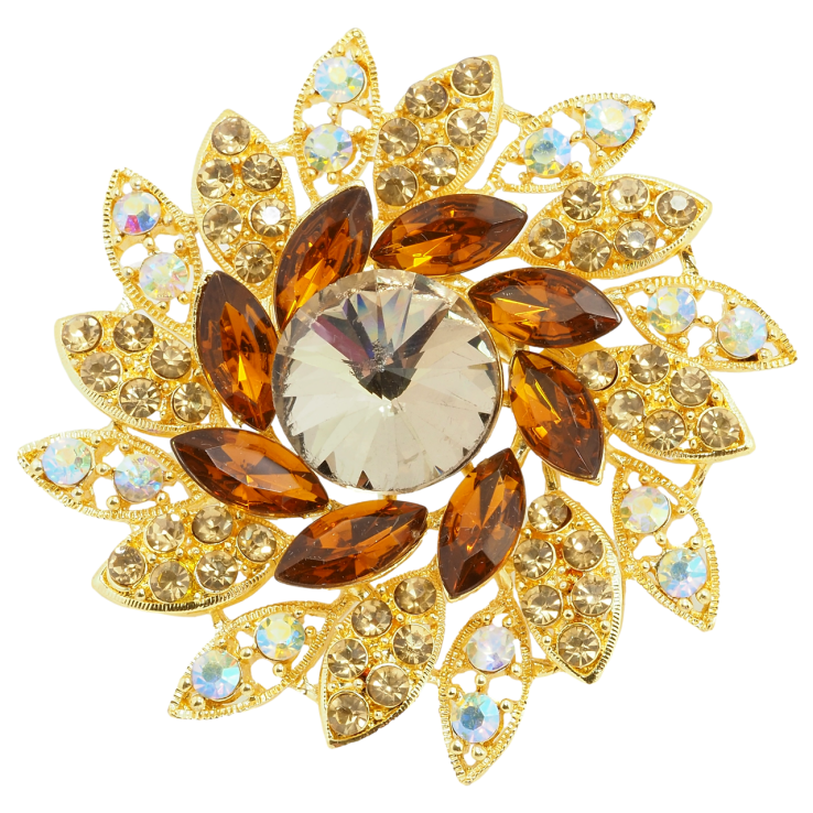 Брошка Квітка з коричневими стразами фото №10