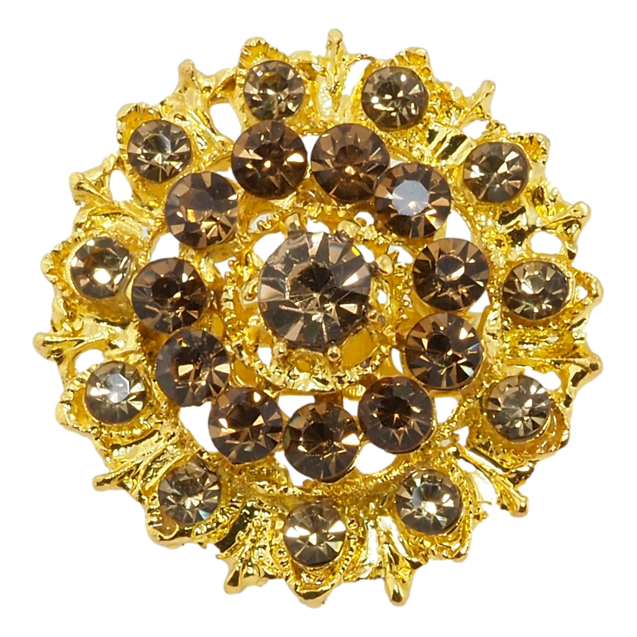 Брошка Квітка з коричневими стразами фото №1